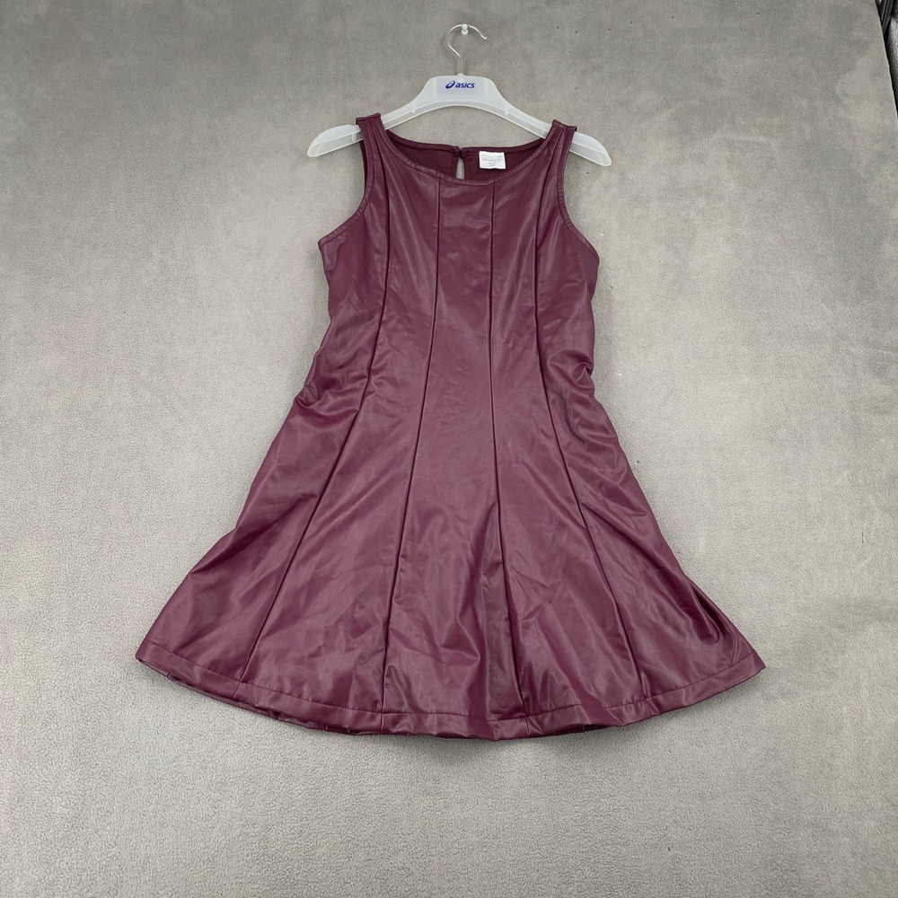 Abercrombie Kids Girls Burgundy Faux Leather Sleeveless Fit Flare Dress 13/14